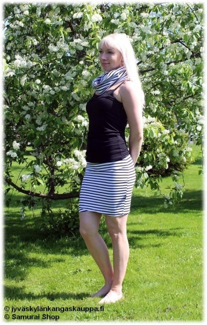 Trikoo kangas Raidat TURKOOSI (1,5m valmispala)pahvin&ouml;yt&auml;&auml;