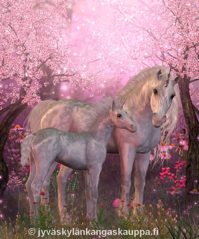 Digiprintti trikoo Yksisarviset, 2 raporttia 80cm korkea