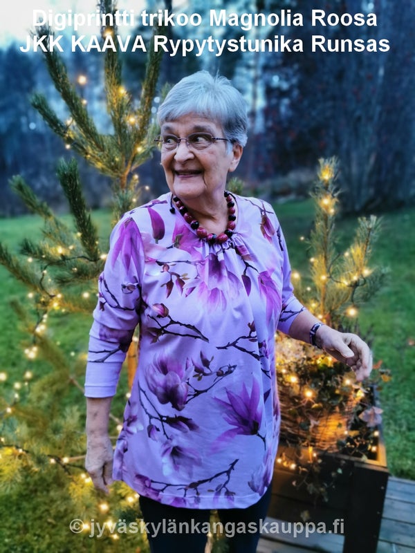 Digiprintti trikoo Magnolia Roosa sek&auml; JKK KAAVA Rypytystunika Runsas