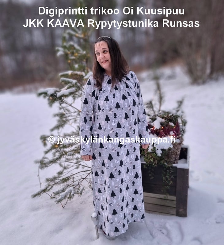 Digiprintti trikoo Oi Kuusipuu sek&auml; JKK KAAVA Rypytystunika Runsas