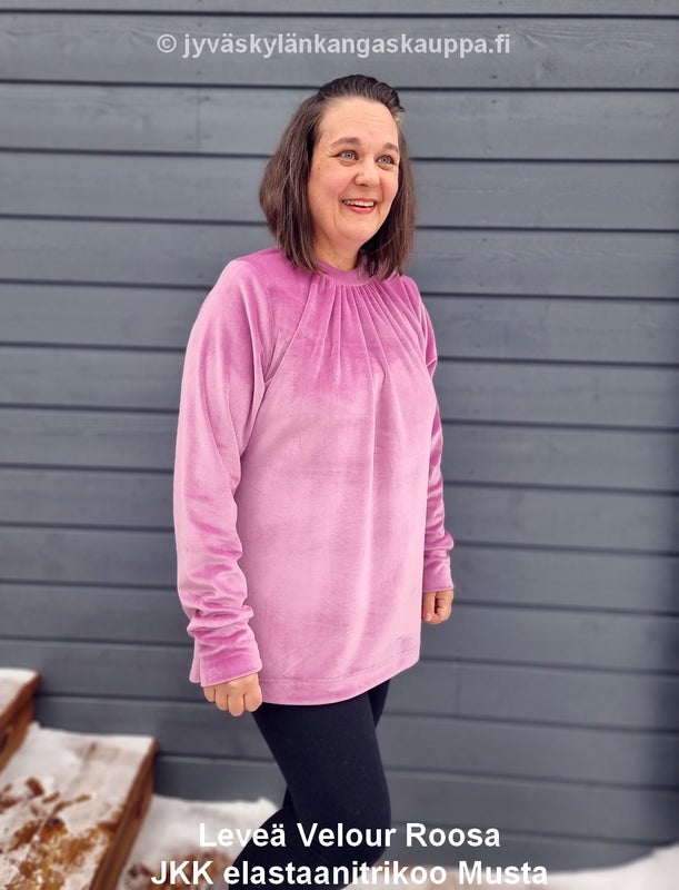 Leve&auml; Velour Roosa sek&auml; JKK elastaanitrikoo Musta