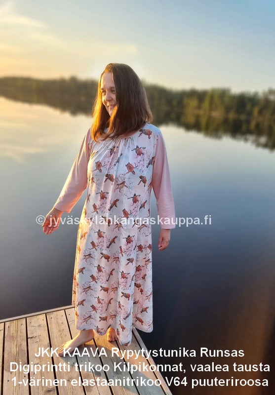 JKK KAAVA Rypytystunika Runsas ja Digiprintti trikoo Kilpikonnat, vaalea tausta sek&auml; 1-v&auml;rinen elastaanitrikoo V64 puuteriroosa