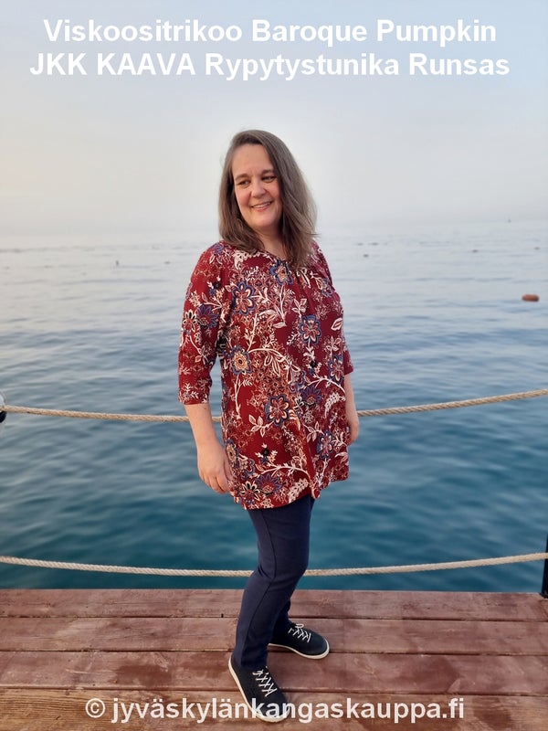 Viskoositrikoo Baroque Pumpkin sek&auml; JKK KAAVA Rypytystunika Runsas