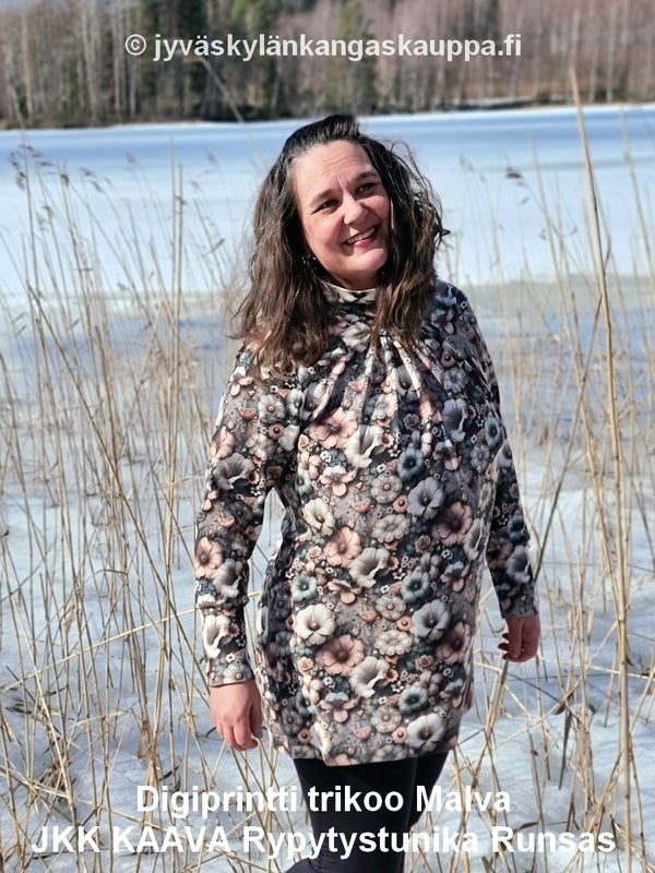 Digiprintti trikoo Malva sek&auml; JKK KAAVA Rypytystunika Runsas