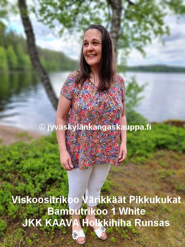 Viskoositrikoo V&auml;rikk&auml;&auml;t Pikkukukat ja Bambutrikoo 1 White sek&auml; JKK KAAVA Holkkihiha Runsas