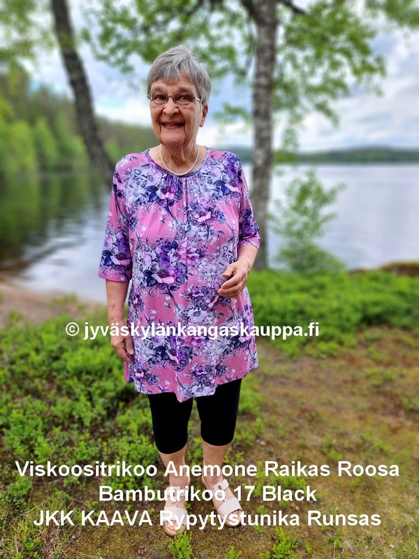 Viskoositrikoo Anemone Raikas Roosa ja Bambutrikoo 17 Black sek&auml; JKK KAAVA Rypytystunika Runsas