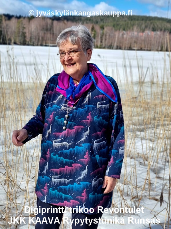 Digiprintti trikoo Revontulet sek&auml; JKK KAAVA Rypytystunika Runsas