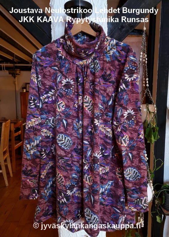 Joustava Neulostrikoo Lehdet Burgundy sek&auml; JKK KAAVA Rypytystunika Runsas