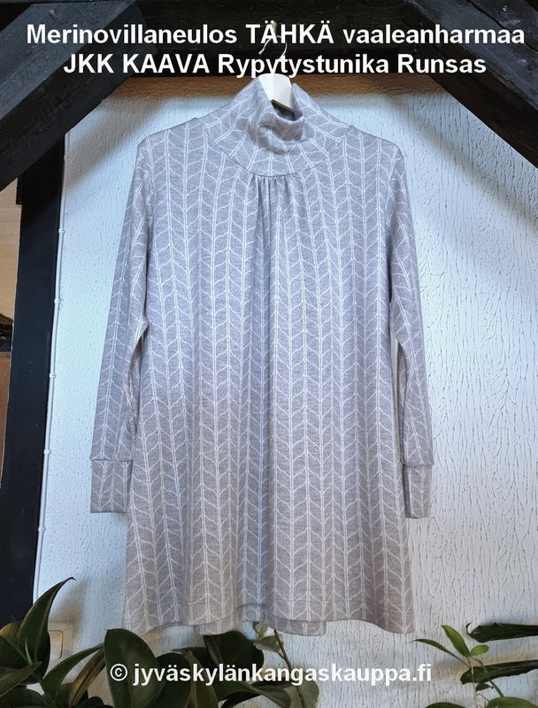 Merinovillaneulos T&Auml;HK&Auml; vaaleanharmaa sek&auml; JKK KAAVA Rypytystunika Runsas