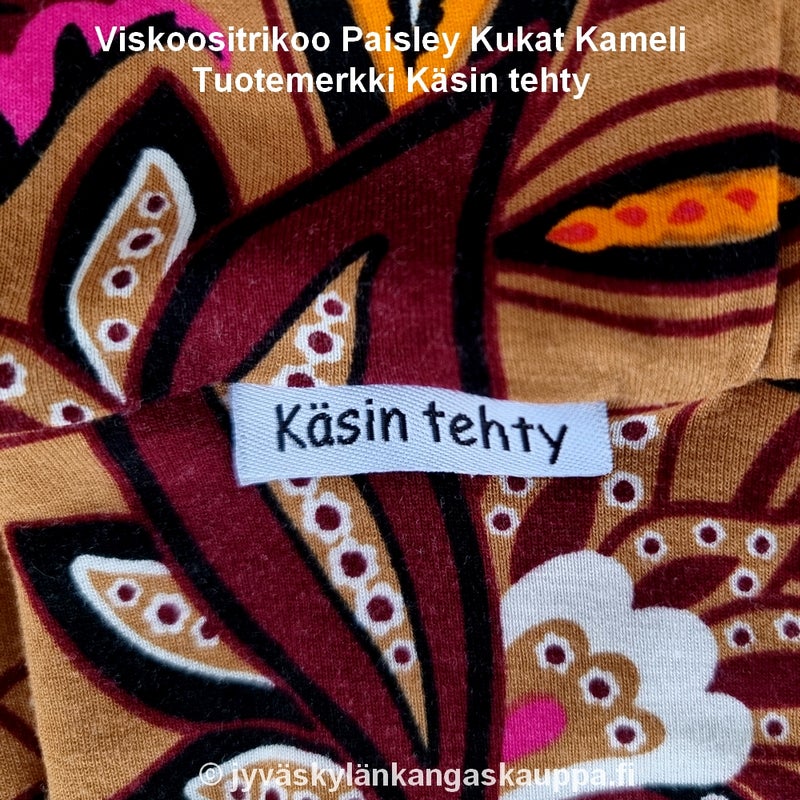 Viskoositrikoo Paisley Kukat Kameli sek&auml; Tuotemerkki K&auml;sin tehty