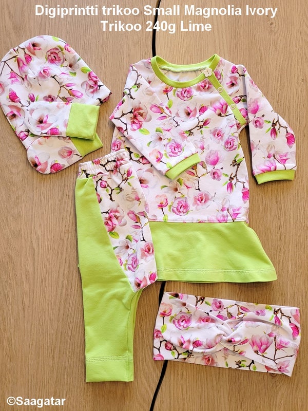 Digiprintti trikoo Small Magnolia Ivory sek&auml; Trikoo 240g Lime