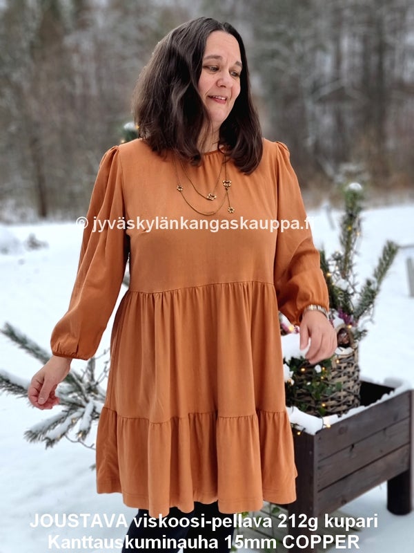 JOUSTAVA viskoosi-pellava 212g kupari sek&auml; Kanttauskuminauha 15mm COPPER