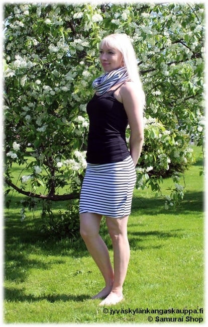 Trikoo kangas Raidat TURKOOSI (1,5m valmispala)pahvin&ouml;yt&auml;&auml;