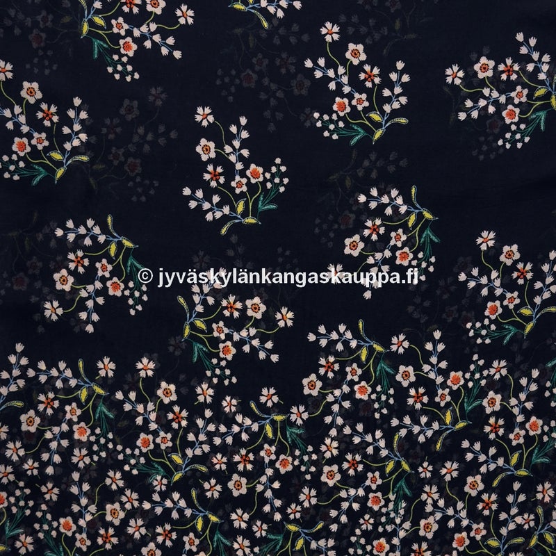 Sifonki kangas Kukat Musta