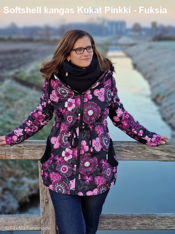Softshell kangas Kukat Pinkki - Fuksia