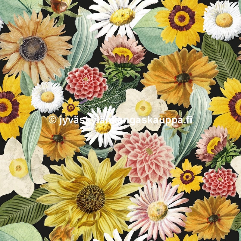 Digiprintti trikoo Syyskukat Musta