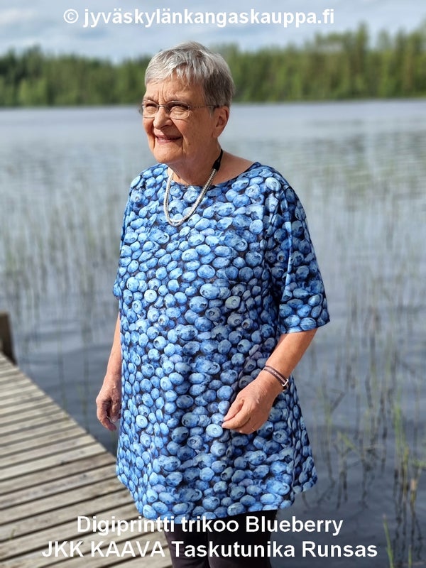 Digiprintti trikoo Blueberry sek&auml; JKK KAAVA Taskutunika Runsas