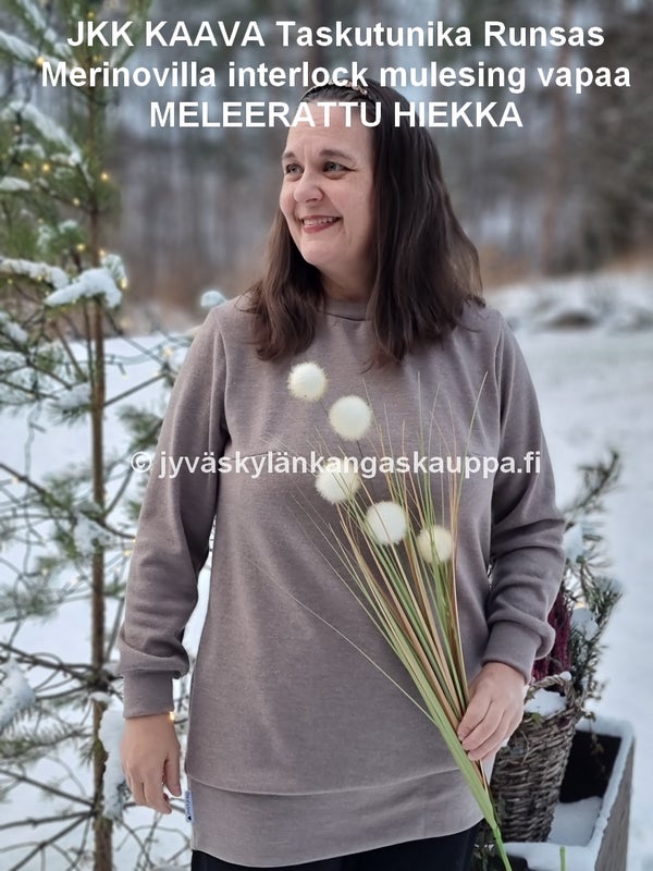 JKK KAAVA Taskutunika Runsas sek&auml; Merinovilla interlock mulesing vapaa MELEERATTU HIEKKA