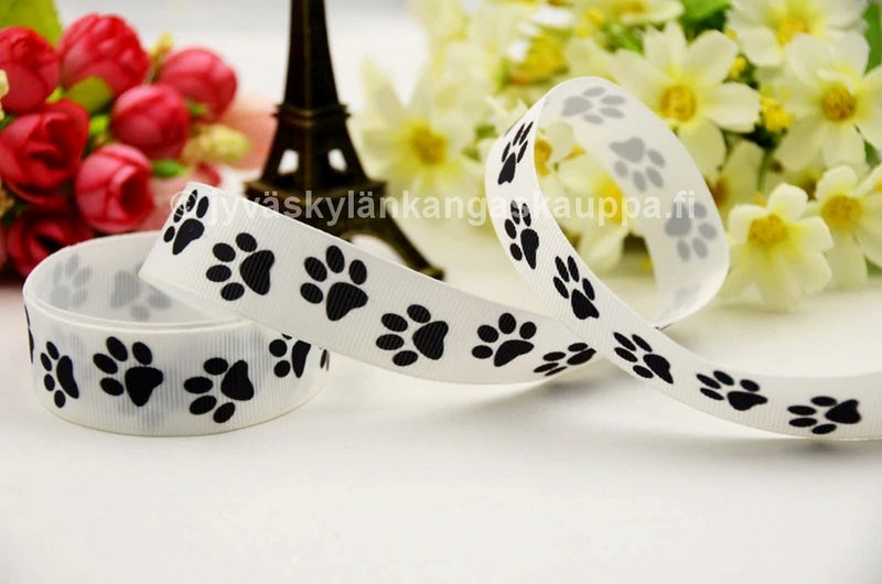 Koristenauha Tassut valkoinen (mustat tassut)