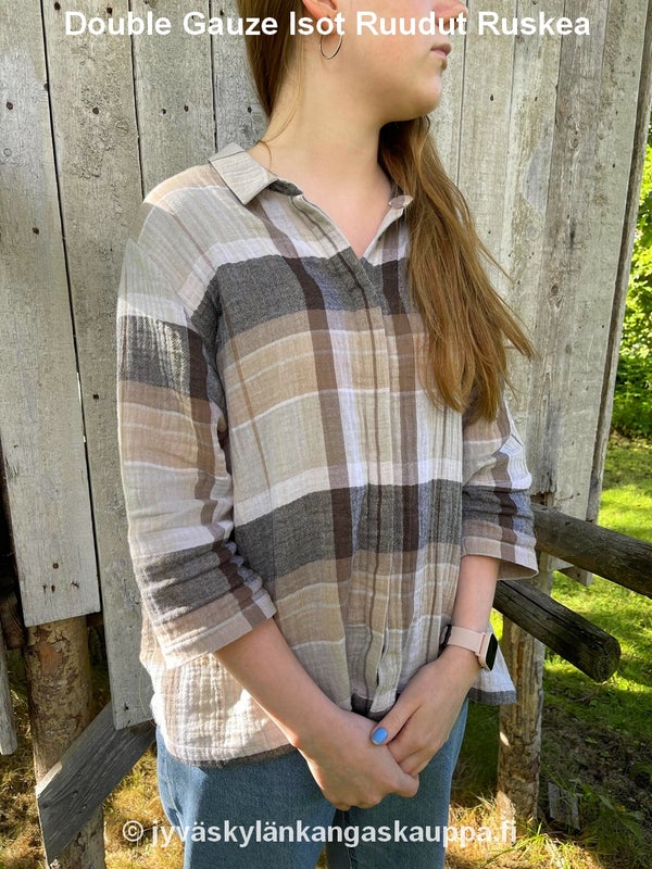 Double Gauze tuplaharsokangas Isot Ruudut Ruskea