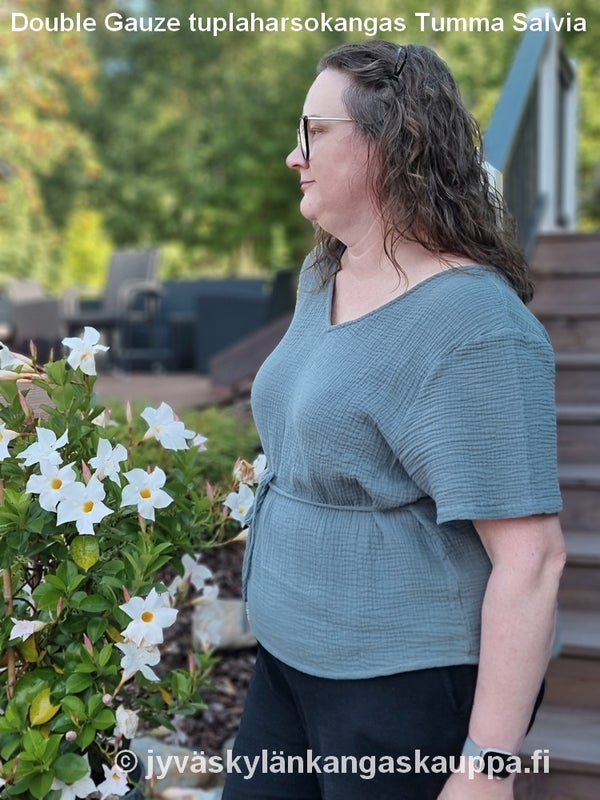 Double Gauze tuplaharsokangas Tumma Salvia
