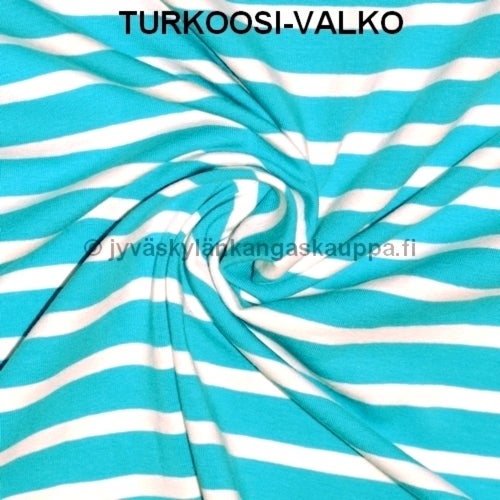 Trikoo kangas Raidat TURKOOSI (1,5m valmispala)pahvin&ouml;yt&auml;&auml;