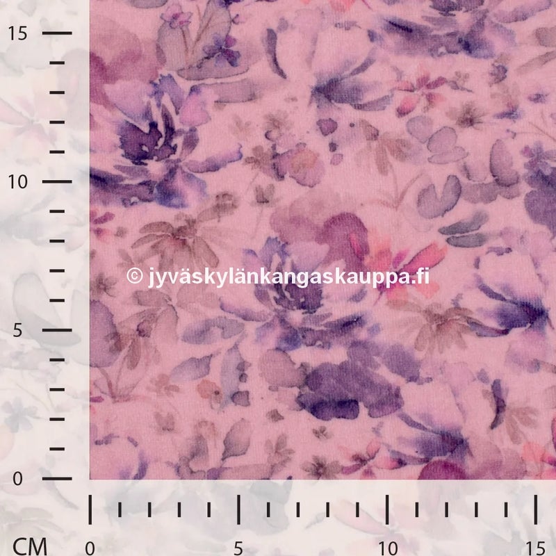 Velour kangas Kukat Roosa