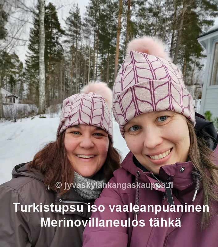 Turkistupsu iso vaaleanpuaninen sek&auml; Merinovillaneulos t&auml;hk&auml;
