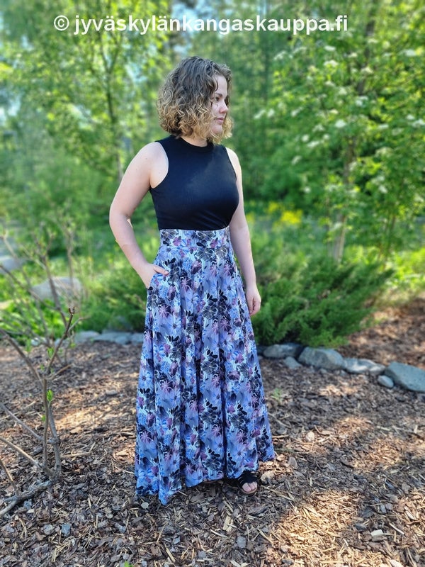 Viskoosikangas Johanna Mauve sek&auml; New Look kaava 6580 Misses Easy Circle Skirt