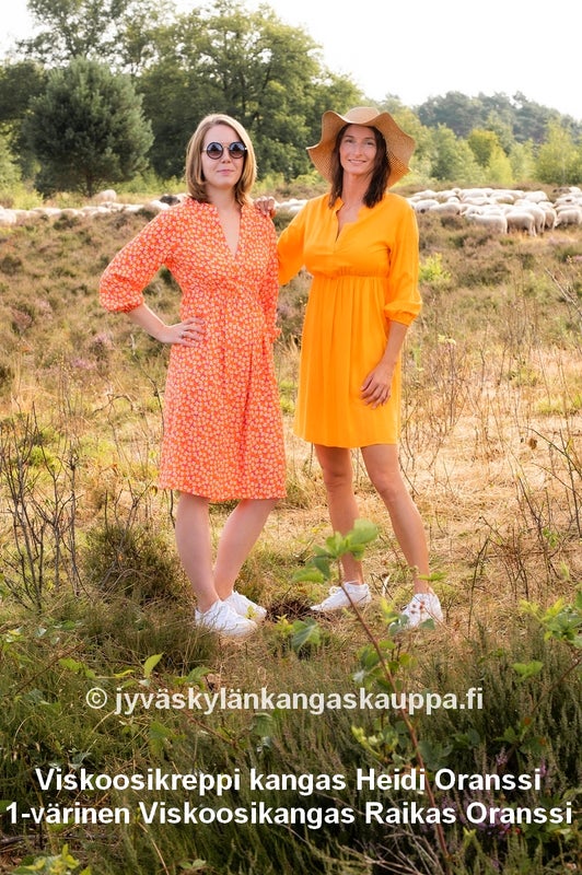 Viskoosikreppi kangas Heidi Oranssi sek&auml; 1-v&auml;rinen Viskoosikangas Raikas Oranssi