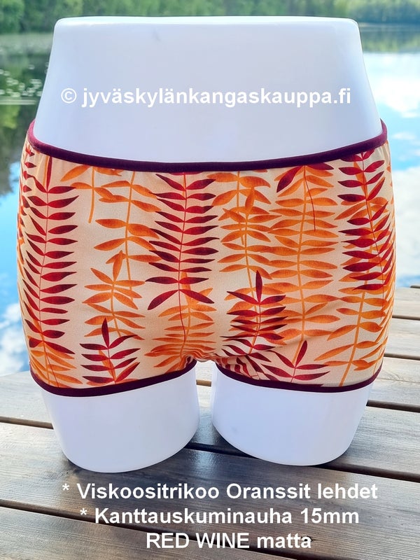 Viskoositrikoo Oranssit lehdet sek&auml; Kanttauskuminauha 15mm    RED WINE matta