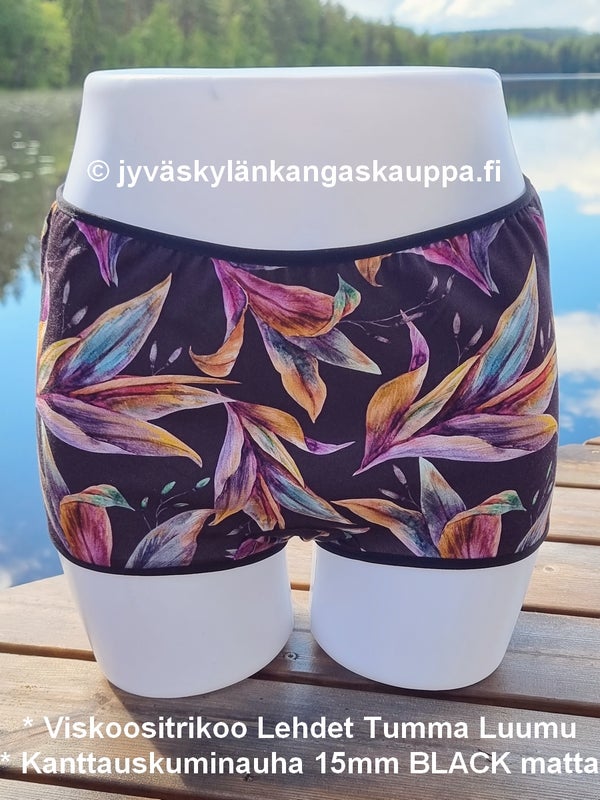 Viskoositrikoo Lehdet Tumma Luumu sek&auml; Kanttauskuminauha 15mm BLACK matta